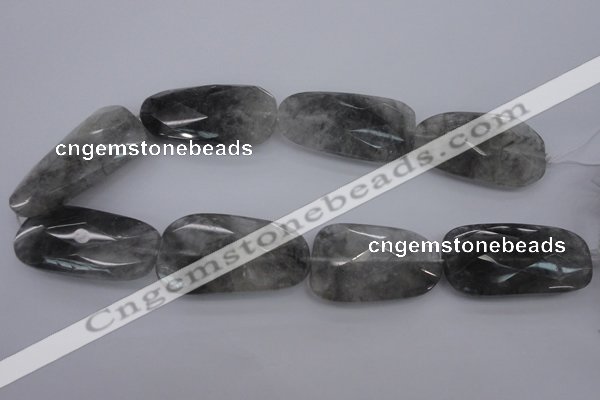 CCQ279 15.5 inches 22*48mm – 25*50mm faceted freeform cloudy quartz beads