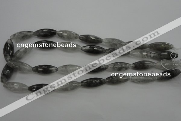 CCQ289 15.5 inches 10*25mm faceted rice cloudy quartz beads