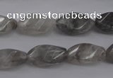 CCQ295 15.5 inches 10*18mm faceted & twisted rice cloudy quartz beads