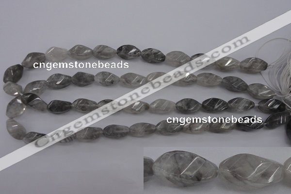 CCQ295 15.5 inches 10*18mm faceted & twisted rice cloudy quartz beads