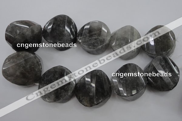 CCQ298 15.5 inches 20*38*40mm faceted & twisted coin cloudy quartz beads