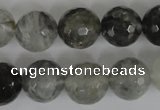 CCQ315 15.5 inches 14mm faceted round cloudy quartz beads wholesale