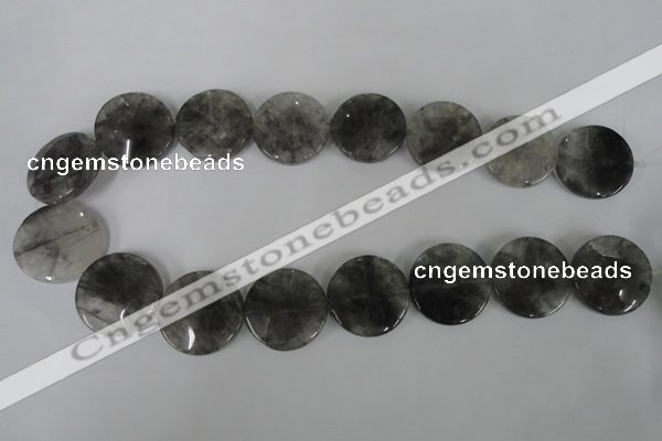 CCQ376 15.5 inches 25mm flat round cloudy quartz beads wholesale