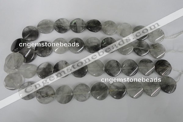 CCQ450 15.5 inches 20mm twisted coin cloudy quartz beads wholesale