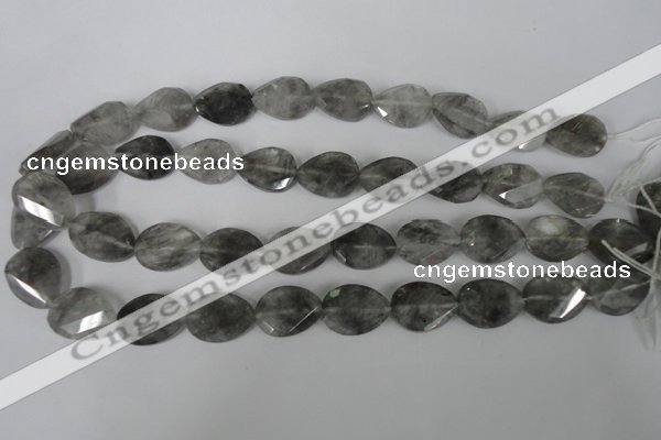 CCQ471 15*20mm twisted & faceted flat teardrop cloudy quartz beads