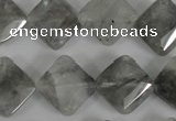 CCQ485 15.5 inches 15*15mm faceted diamond cloudy quartz beads