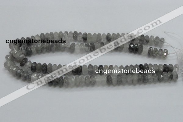 CCQ75 15.5 inches 6*12mm faceted rondelle cloudy quartz beads wholesale