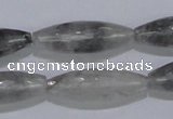 CCQ95 15.5 inches 10*30mm faceted rice cloudy quartz beads wholesale