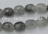 CCQ98 15.5 inches 10*12mm faceted egg-shaped cloudy quartz beads