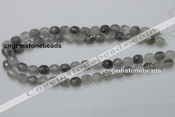 CCQ98 15.5 inches 10*12mm faceted egg-shaped cloudy quartz beads