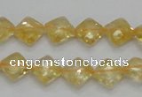 CCR16 15.5 inches 10*10mm faceted diamond natural citrine gemstone beads