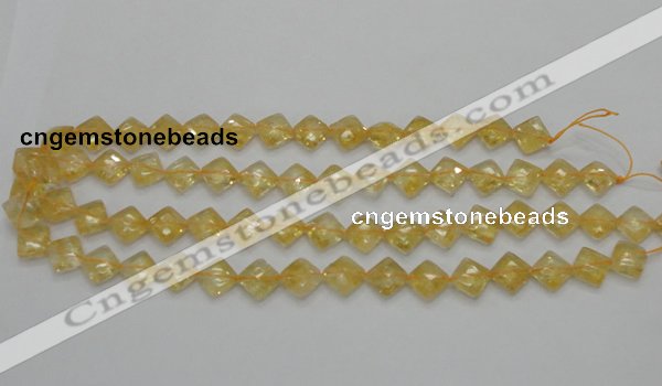 CCR16 15.5 inches 10*10mm faceted diamond natural citrine gemstone beads