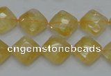 CCR17 15.5 inches 12*12mm faceted diamond natural citrine gemstone beads