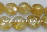 CCR20 15.5 inches 14mm faceted flat round natural citrine gemstone beads