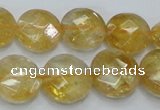 CCR20 15.5 inches 14mm faceted flat round natural citrine gemstone beads