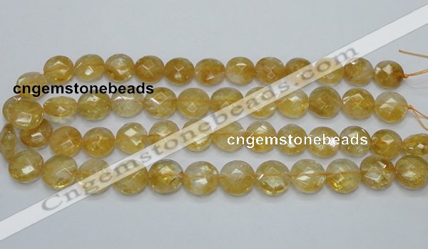 CCR20 15.5 inches 14mm faceted flat round natural citrine gemstone beads