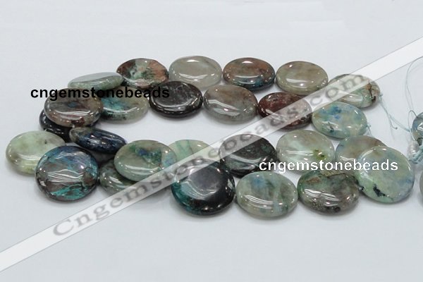 CCS07 15.5 inches 30mm flat round natural chrysocolla gemstone beads