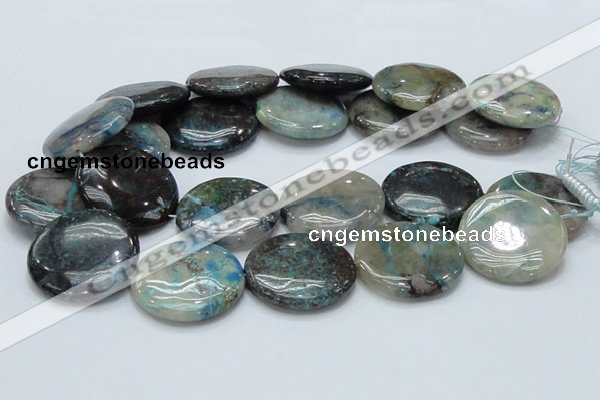 CCS08 15.5 inches 35mm flat round natural chrysocolla gemstone beads