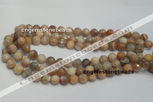 CCS313 15.5 inches 12mm faceted round natural sunstone beads