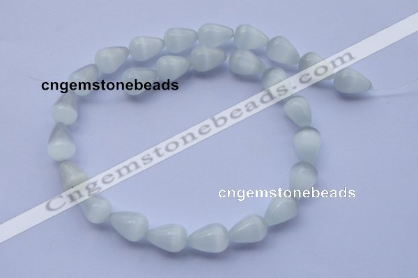 CCT16 14 inches 10*14mm teardrop white cats eye beads wholesale