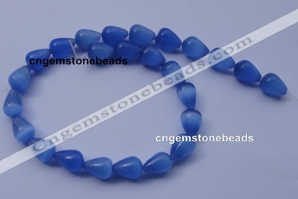 CCT21 14 inches 10*14mm teardrop ink blue cats eye beads wholesale