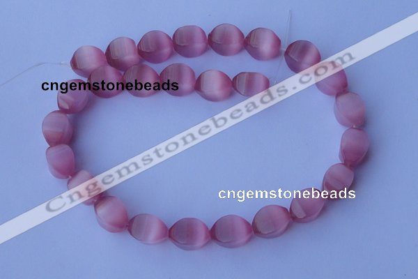 CCT25 14 inches 10*14mm twisted pink cats eye beads wholesale