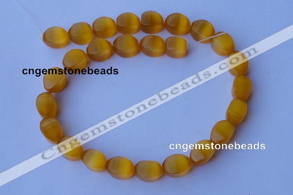 CCT26 14 inches 10*14mm twisted honey yellow cats eye beads wholesale