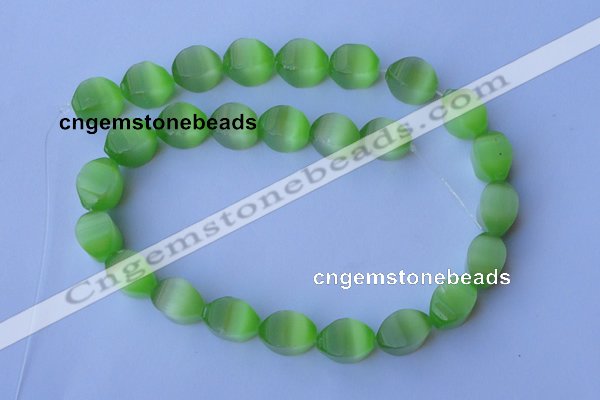 CCT28 14 inches 10*14mm twisted light green cats eye beads wholesale