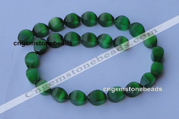 CCT29 14 inches 10*14mm twisted green cats eye beads wholesale