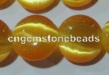 CCT542 15 inches 12mm flat round cats eye beads wholesale