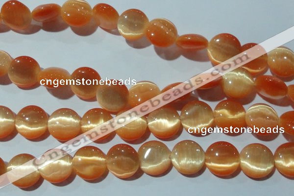 CCT543 15 inches 12mm flat round cats eye beads wholesale