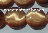 CCT544 15 inches 12mm flat round cats eye beads wholesale