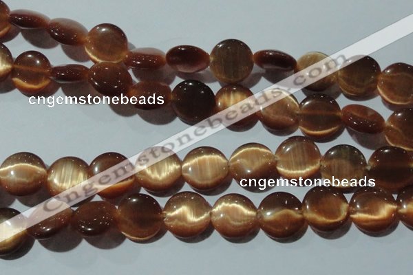 CCT544 15 inches 12mm flat round cats eye beads wholesale