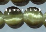 CCT547 15 inches 12mm flat round cats eye beads wholesale