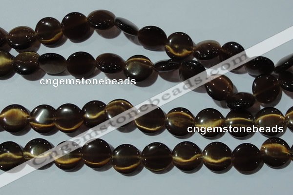 CCT548 15 inches 12mm flat round cats eye beads wholesale