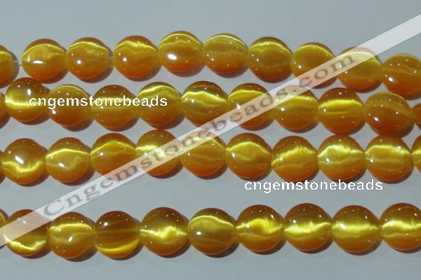 CCT571 15 inches 14mm flat round cats eye beads wholesale