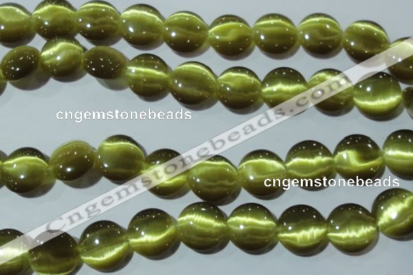 CCT573 15 inches 14mm flat round cats eye beads wholesale