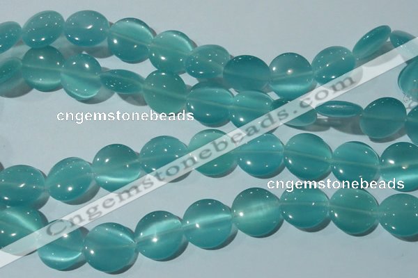 CCT577 15 inches 14mm flat round cats eye beads wholesale