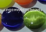 CCT581 15 inches 14mm flat round cats eye beads wholesale