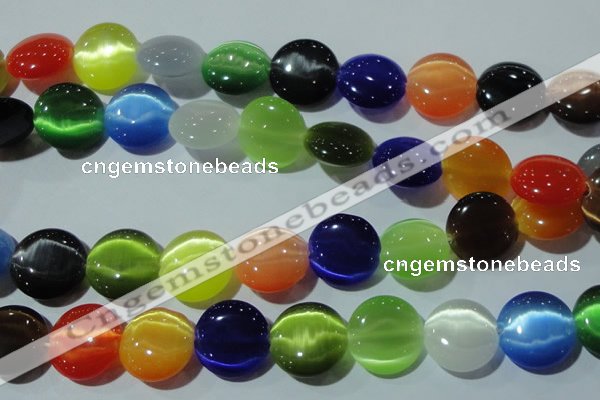 CCT581 15 inches 14mm flat round cats eye beads wholesale