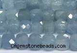 CCU1004 15 inches 4mm faceted cube aquamarine beads