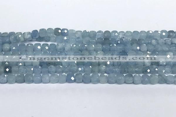 CCU1004 15 inches 4mm faceted cube aquamarine beads