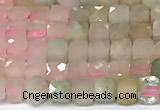 CCU1008 15 inches 4mm faceted cube morganite beads