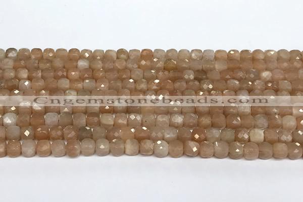 CCU1013 15 inches 4mm faceted cube sunstone beads