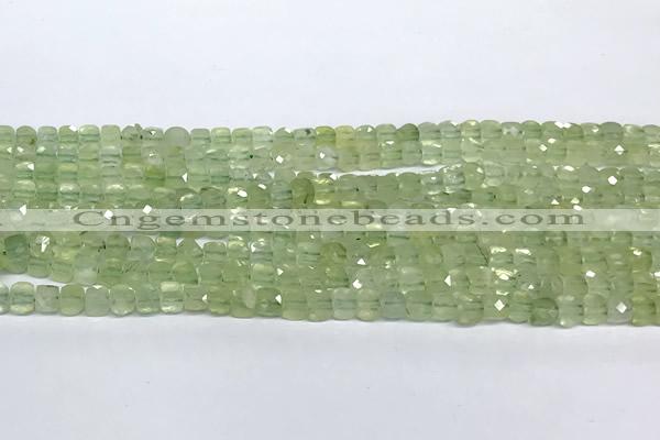 CCU1014 15 inches 4mm faceted cube prehnite beads