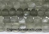 CCU1017 15 inches 4mm faceted cube grey moonstone beads