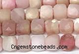 CCU1037 15 inches 6mm faceted cube pink opal beads