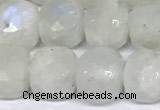 CCU1045 15 inches 8mm faceted cube white moonstone beads