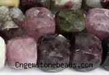 CCU1057 15 inches 8mm faceted cube tourmaline beads