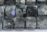 CCU1283 15 inches 6mm - 7mm faceted cube black labradorite beads